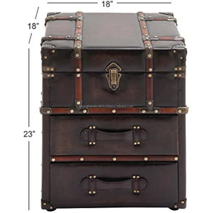 กล่องเก็บของหนังแท้ทำมือสไตล์วินเทจพร้อมลิ้นชัก ตู้โบราณสไตล์อินดัสเทรียลสำหรับห้องนั่งเล่น ห้องนอน เฟอร์นิเจอร์โรงแรม - Product Image 4