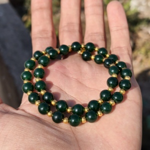 Collier statement en jade vert naturel et argent sterling, perles lisses de 8 mm, bijoux de mariage - Product Image 2
