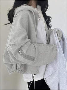 Sweat-shirt à capuche zippé pour femme, manches longues, épaules tombantes, ample, vêtement d'extérieur - Product Image 3