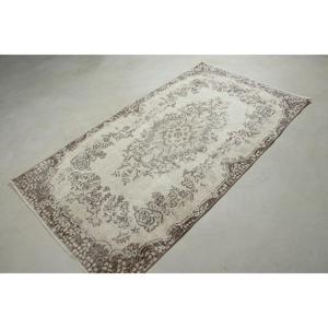 Turkish Vintage Rug 3.7x6.8 ft (114x208 cm), <b>Brown</b> Camouflage <b>Wool</b> Rug - Product Image 4