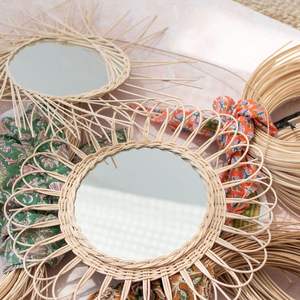 Sunburst <b>Rattan</b> Wall <b>Mirror</b> With Handwoven Boho Decorative Accent - Product Image 1