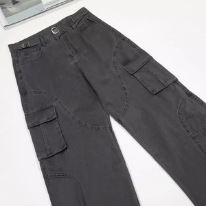 Nuevo fabricante Unisex pierna ancha Streetwear Baggy Plus Size Straight Fit hombres mujeres Jeans Cargo bolsillos Pantalones - Product Image 2