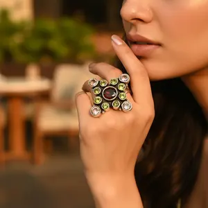 925 <b>Silver</b> Geometric Gemstone <b>Ring</b> for Women Statement Platinum Jewelry with Rhodium Plated Garnet Fine Plain <b>Ring</b> for <b>Men</b> - Product Image 3