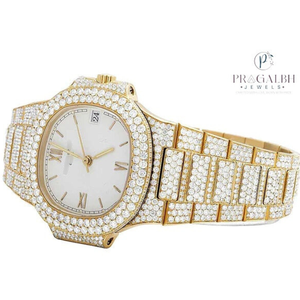 Reloj de movimiento automático redondo VVS Moissanite, busto de Hip Hop helado, chapado en oro amarillo, regalo de cumpleaños de lujo para él - Product Image 3