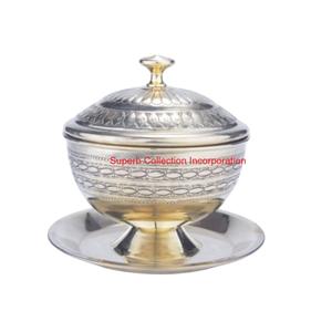 Ramadan Eid Mubarak Gift Set Hammered Metal Date <b>Bowl</b> <b>With</b> Moon <b>Lid</b> Decorative Silver And Gold Dry Fruit Islamic Home Decor - Product Image 3
