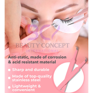 Jolie couleur rose avec texture de diamant de la plus haute qualité bon vendeur matériau en acier forme parfaite pince à épiler pour extension de cils - Product Image 5