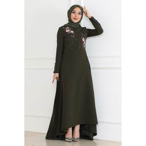 Robe décontractée Mega Merchant Khaki 6119, style brodé, 100% coton - Product Image 3