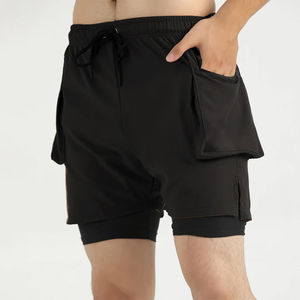 Vêtements de sport athlétiques pour hommes Shorts d'entraînement pour la course à pied Logo personnalisé Short de sport 2 en 1 vierge pour hommes à prix raisonnable OEM - Product Image 5