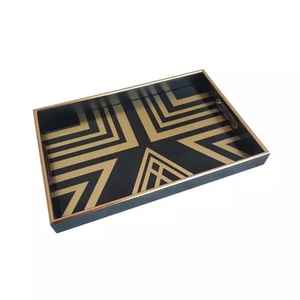 Plateau rectangulaire en MDF à double teinte noir et gris, écologique, passe au lave-vaisselle, plateau de service pour mariage, finition naturelle - Product Image 3