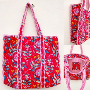 Bolso de mano acolchado floral vibrante-Accesorio de moda de algodón sostenible - Product Image 1