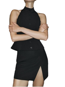 กระโปรงผ่าสั้นสีดำสำหรับผู้หญิงที่เก๋ไก๋และมีสไตล์ที่โดดเด่นเหมาะสำหรับงานปาร์ตี้กลางคืนหรือลุคลำลองที่ดูมีเสน่ห์และทันสมัย - Product Image 2