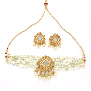 Collier en pierre de style ras du cou plaqué or mat antique fait à la main ensemble 211394 grossistes en Inde - Product Image 1