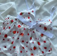 Ensemble de bralette en coton imprimé fraises pour femme avec dentelle, culotte shorty sans armatures, respirant et confortable