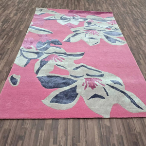 Alfombra de área contemporánea oriental copetuda a mano de lana de 8x10 pies personalizable, nuevas opciones de tamaño disponibles, Alfombra de diseño circular abstracto - Product Image 1