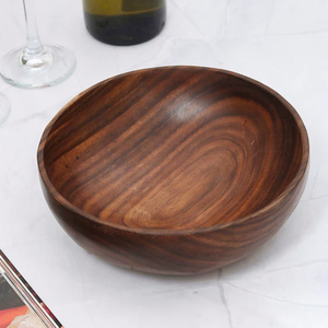 Grand bol en bois d'acacia brun de qualité supérieure Bol de service en bois naturel écologique pour le dîner Soupe aux fruits Durable de HHO - Product Image 1