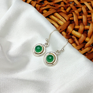 Unisex 925 Sterling Silver Drop <b>Earrings</b> Green <b>Onyx</b> Gemstone Ball Simple Drop Pattern Fine Dangle for Wedding Daily Wear - Product Image 1