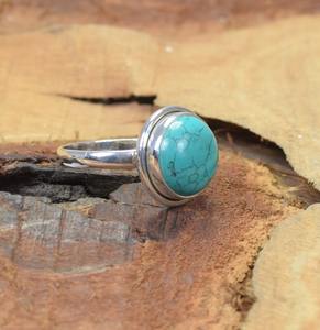 Turquesa 925 plata esterlina piedra preciosa redonda elegante joyería anillo Diciembre Mes piedra natal azul turquesa anillo regalo para ella - Product Image 3