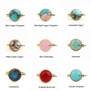 Top naturel Amazonite pierres précieuses lunette bague minimaliste 18k plaqué or en argent Sterling bande empilable Simple Design élégant femmes - Product Image 3