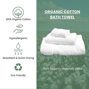 Serviette de bain en coton biologique 100% blanc, certifiée GOTS, douce, moelleuse, absorbante, séchage rapide, écologique, qualité spa de luxe - Product Image 3