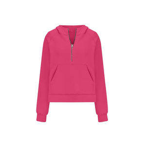 Sudadera con capucha de algodón 100% ecológico para mujer, con cuello alto, cremallera frontal corta y logo, a la moda para invierno - Product Image 1