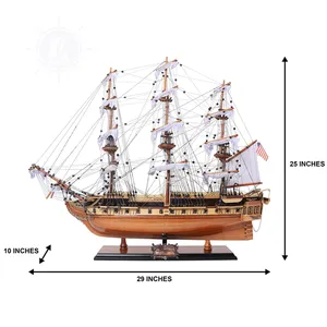 USS Constitution Model Ship Medium Handcrafted Wooden Replica with Display Stand, Collectible, Decor, Gift, Wholesale