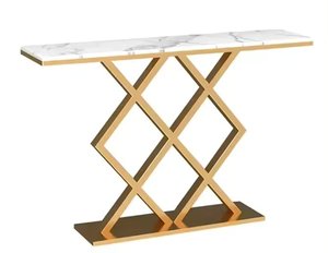 Mesa de centro de mármol mesa de consola para la venta elegante hogar sala de estar hotel forma de Luna mesa de consola lateral de pared recubierta de oro - Product Image 4