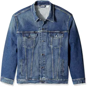Custom Casual Denim Jacket Factory Wholesale Men's Big and Tall Big & Tall Trucker Jacket Men Jacket Jeans 100% Cotton Shell