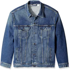 Custom Casual Denim Jas Fabriek Groothandel Mannen Grote En Lange Oversize Trucker Jas Mannen Jas Jeans 100% katoen Shell