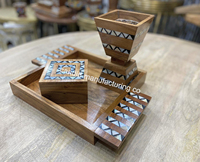 Quemador de Incienso Mubrakha de Madera con Incrustaciones de Nácar, Caja de Almacenamiento Multiusos, Caja para Bolsitas de Té, Dulces