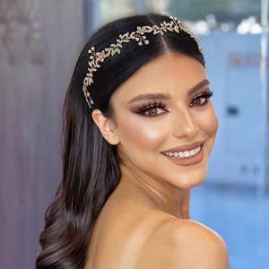 Bridella BHP89 Gold Rhinestone & <b>Pearl</b> <b>Headband</b>-Elegant Bridal Headwear with Comfortable Fit for Weddings & Formal Events - Product Image 2