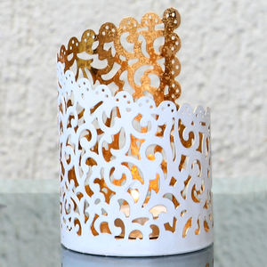 Vente chaude métal chauffe-plat votif bougeoir blanc et or combinaison votive maison décorer mariage pièce maîtresse table déco - Product Image 3