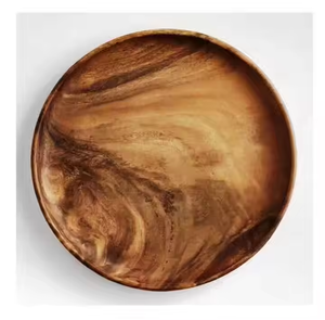 Assiettes en bois rondes classiques vaisselle en bois décorative durable dur sûr par artisanat en croissant - Product Image 3