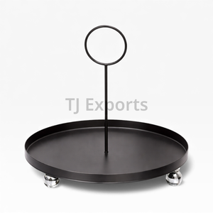 Elegante Bandeja Redonda de Metal Negro para Servir Chocolate con Asas Laterales para Servir Postres de Primera Calidad - Product Image 2