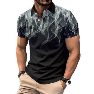 Polos tricotés pour hommes élégants et minces 2025 été polos pour hommes grande taille impression numérique 3D polos à revers à manches courtes avec flamme - Product Image 1