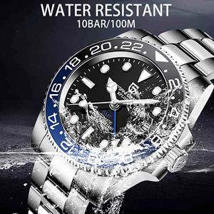 Men Stainless Steel Brass Case GMT Mechanical Watch Sapphire Crystal 20mm Band 10Bar Waterproof Date Function Dial <b>Bracelet</b> - Product Image 6
