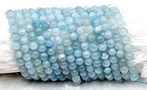 Vente en gros de perles rondes en aquamarine naturelle de 8 mm, pierres semi-précieuses pour la méditation et la création de bijoux - Product Image 3