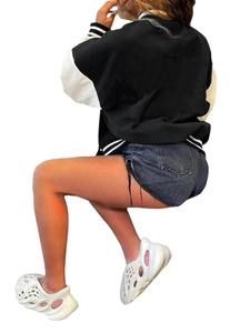 Personnalisable Hommes Court Street Style Logo Cropped Letterman Vestes Noir Faux Cuir PU Boxy Varsity Bomber Jacket Stand - Product Image 5