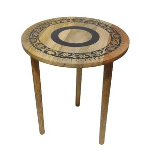 Mesa redonda de madera moderna de alta calidad con fondo de tres patas, mesa redonda de madera con acabado de madera negra y marrón para muebles para el hogar - Product Image 1