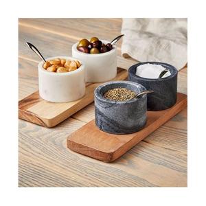 Ensemble de condiments en marbre et en bois de conception merveilleuse avec ensemble de récipients d'épices et d'herbes de cuisine de la plus haute qualité en Inde - Product Image 5