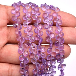 Cuentas facetadas en forma de corazón de amatista AAA+ de 6 mm, amatista brasileña natural, piedra semipreciosa, cuentas sueltas para la fabricación de joyas. - Product Image 1