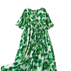 Vestido Floral Vintage plisado de verano de talla grande, Jersey informal para mujer, vestidos estampados a rayas de algodón para mujer, vestido largo suelto para mujer - Product Image 1