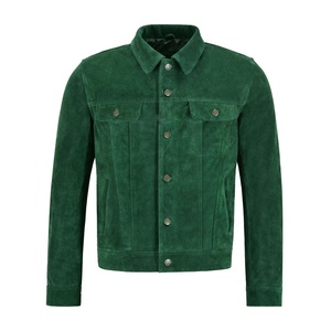 Veste de camionneur en daim pour hommes, avec un nouveau Style de chemise à la mode, veste en cuir vert véritable peau de vache - Product Image 2