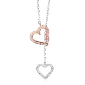 Collana a doppio cuore in oro rosa 14 carati e zirconia cubica, collana a strati alla moda - Product Image 1