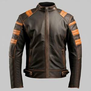 Veste en cuir robuste pour homme, fabriquée en cuir de vache, imperméable, respirante, écologique, avec logo frontal, durable, style motard, vente en gros - Product Image 5
