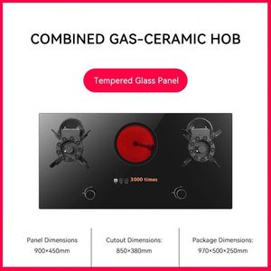 Table de cuisson à gaz encastrable 5 brûleurs avec couvercle rabattable, en verre, pour usage domestique, allumage électronique, puissance 5200W, livraison rapide - Product Image 2