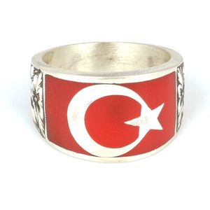 Anillo de Plata de Ley 925 Hecho a Mano con Diseño de Estrella y Luna Creciente Grabado en Rojo, Inspirado en el Islam, para Regalos Religiosos - Product Image 4