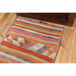 Vintage <b>Rug</b>, 2.7x10 ft <b>Runner</b> <b>Rug</b>, Pink Orange Kilim Wool <b>Rug</b> - Product Image 5