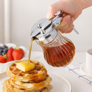 Dispensador de <span class=keywords><strong>jarabe</strong></span> de vidrio reutilizable de 190 ml con tapa a presión, contenedor antiderrame para miel y salsa de arce para cafeterías, hoteles y restaurantes - Product Image 3