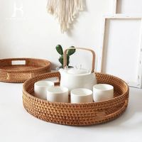 Plateau de rangement en rotin du Vietnam, écologique, pliable, à un seul niveau, pour bureau ou salon, couleur naturelle, classique, multifonctionnel, vaisselle