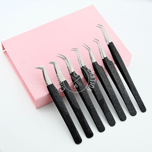 Pince à cils à pointe en fibre de volume en acier inoxydable de marque privée Extension de cils pince à cils incurvée et ciseaux à ressort - Product Image 1